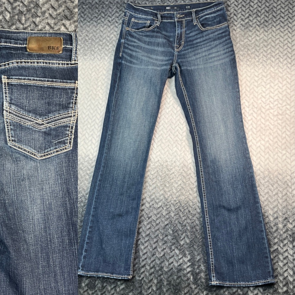 Buckle BKE Jeans Men's 34x36  Bootcut Stretch Distressed Dark Wash